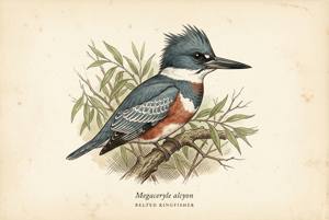 Belted Kingfisher illustration