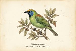 Blue-masked Leafbird illustration