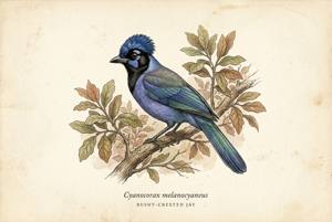 Bushy-crested Jay illustration