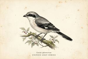 Chinese Gray Shrike illustration