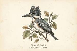 Crested Kingfisher illustration