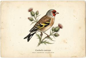 Gray-crowned Goldfinch illustration
