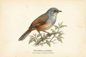 Gray-sided Laughingthrush illustration