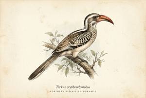 Northern Red-billed Hornbill illustration