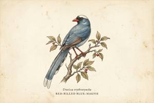Red-billed Blue-Magpie illustration