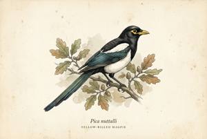 Yellow-billed Magpie illustration